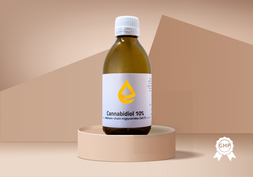 Medium-purity cannabidiol (10% CBD) with GMP certification.